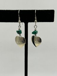Silver Tone Pierced Earrings With Green Stones