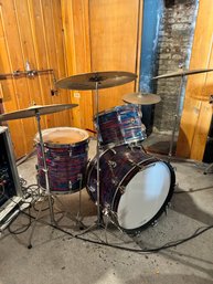 1968 Ludwig Keystone Four Piece Drum Set With 5 Cymbals.