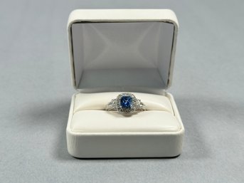 Vintage Silvertone RSC Ring With Blue Stone Sz9
