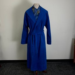 Ultra Suede Blue Wrap Coat With Belt And Scarf -USA