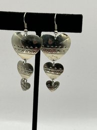Silver Tone Dangle Pierced Earrings With Hearts