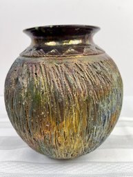 Naduville Pottery Raku Fired Vase Signed By Sergio Naduville.