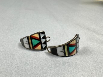 Vintage Navajo Silver Inlay Watch Cuffs