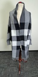 Black And Gray Poncho With Sleeves