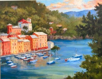 Signed Wilkerson Boats In The Bay Painting On Canvas *Local Pickup Only*