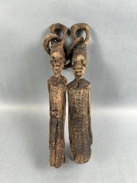 African Tribal Linked Wood Carved Couple