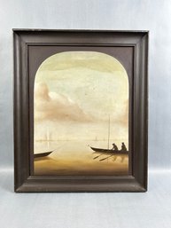 1976 Framed Oil Painting: Boats & Sailboats Artist Bozena Duda