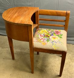 Vintage Telephone Table With Attached Embroidered Floral Patch Seat