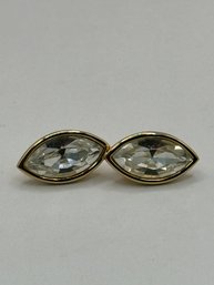 Gold Tone Pierced Earrings With Large Stone