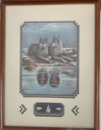 Vintage Signed BA Roberts Indian Heritage Wolf Painting Framed *Local Pickup Only*