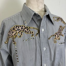 Pinstripe Shirt With Leopards Appliques