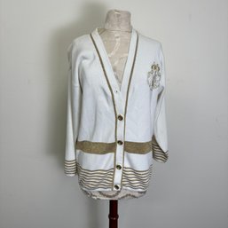 White Sweater With Gold Trim By Gardy
