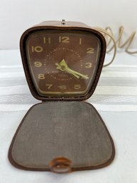 General Electric Telechron Travel Alarm Clock With Case.