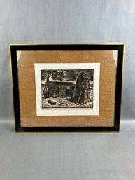 Vintage Wood Block Barn Print: Signed