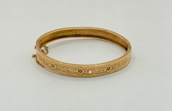 Victorian 10k Gold Bracelet With Flower Design & Safety Chain