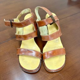 Vintage Late 60s -3 Inch Chunk Heels- Tan Strap Sandals