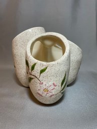Unusual Vintage 3 Section Speckled Glaze Planter With Handpainted Flowers