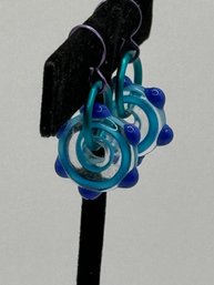 Blue Glass Pierced Earrings
