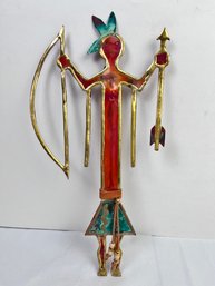 Signed And Dated Mike Bowen Metal & Leather Sculpture Man With Bow And Arrow.