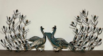 2 Vintage Tin Peacocks Wall Decor - Made In Hong Kong *LOCAL PICKUP ONLY - NO SHIPPING*