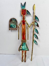 Signed And Dated Mike Bowen Leather & Metal Sculpture-man With Spear And Shield.