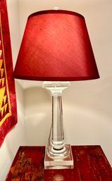 Heavy Glass Table Lamp With Red Shade