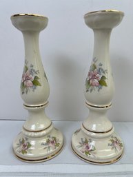 Marleigh Pottery England Pair Of Ceramic Candlesticks.