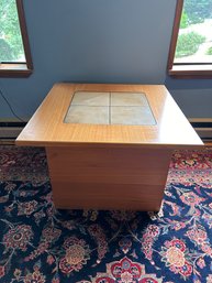 1980s Square End Table With Center Tile Accent