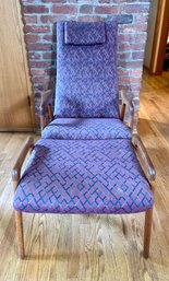 Mid-Century Tall Back Upholstered Chair And Ottoman