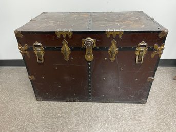 Vintage Ornate Leather Steamer Trunk