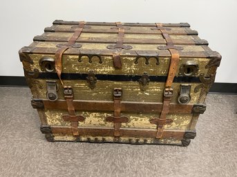 Vintage Ornate Leather Steamer Trunk