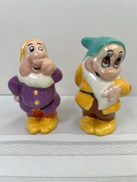 Disneys Snow White Sneezy And Bashful Salt & Pepper Shakers.