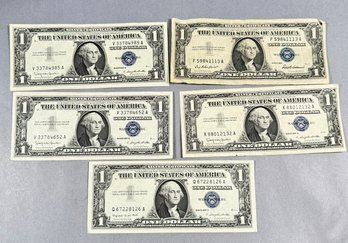 Five 1957 USA 1 Dollar Bills