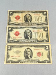 Three Vintage Two Dollar Bills