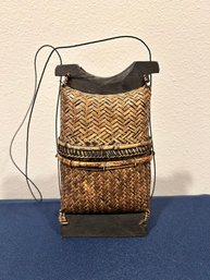 Vintage Woven Rattan & Wood Bag