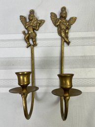 2 Brass Candlestick Holders Wall Mount.