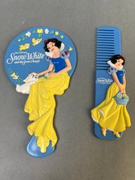 Vintage Snow White Comb And Mirror Set.