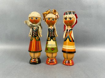 Set Of 3 Polish Wooden Dolls