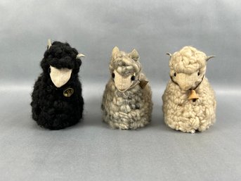 Set Of 3 Wool Sheep Figures