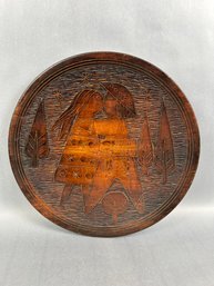 Scandinavian Wood Bowl With Brass Inlay Accent