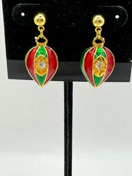 Red And Green Gold Tone Pierced Earrings