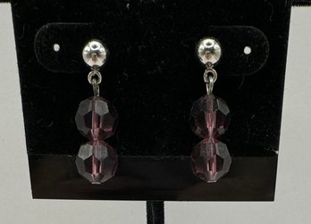 Purple Stone Dangle Pierced Earrings