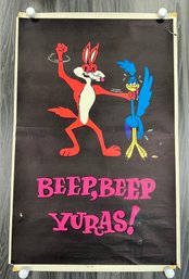 Vintage Black Light Poster Of Road Runner And Will E Coyote.