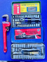 2-40 Pc Socket Sets And 14 Pipe Wrench.