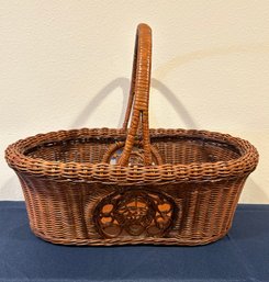 Vintage Bentwood And Rattan Basket With Handle