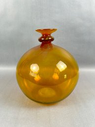 1992 Amber Hand Blown Art Glass Vase: Signed R. Marinsz