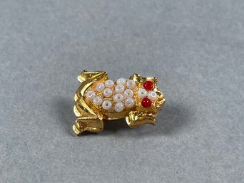 Tiny Gold Finish Frog Pin With Beaded Accents