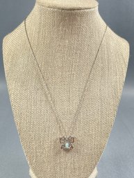 Sterling Silver, Opal & Diamond Butterfly Pendant With Sterling Chain