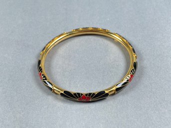Black & Red Enamel Gold Tone Fashion Bangle Bracelet