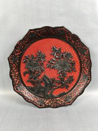 Vintage Chinese Red And Black Cinnabar Tray